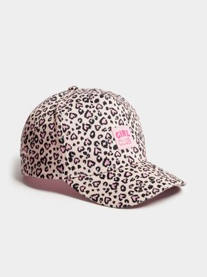 Girl's Pink Animal Print Peak Cap