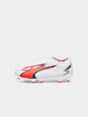 Junior Puma Ultra Match Laceless White/Fire Orchid Boots