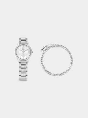 Tempo Silver Plated Bracelet Watch & Bracelet Set