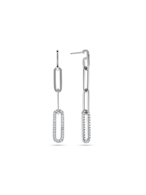 Sterling Silver & Cubic Zirconia Paperclip Link Drop Earrings