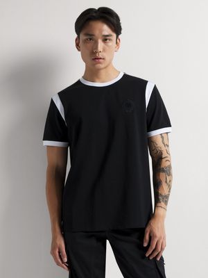 Fabiani Men's Sleeve Seam Inset Pique Black T-Shirt