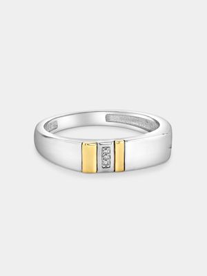 Yellow Gold & Sterling Silver Diamond Vertical Bar Ring