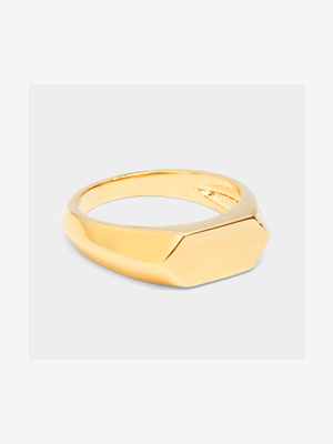 18ct Gold Plated Horizontal Gold Signet Ring