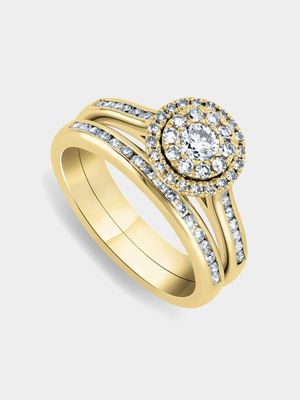 Yellow Gold 0.71ct Diamond Round Cluster Halo Twinset Ring