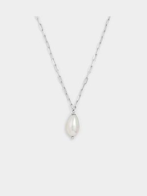 Sterling Silver Freshwater Pearl Paperclip Necklace