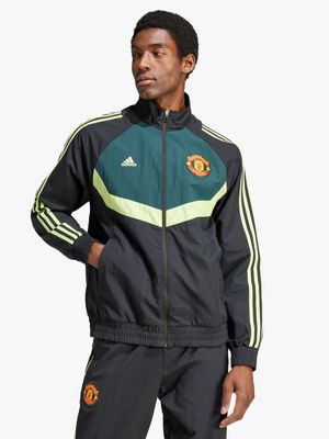 Mens adidas Manchester United Woven Black/Green Track Top