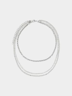 Women's Silver 3 Layered Chunky Necklace