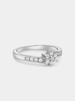 Sterling Silver Cubic Zirconia Flower Embrace Ring