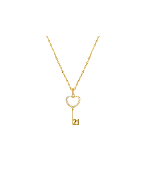 Yellow Gold & Cubic Zirconia Women's 21st Key Pendant on a Silver/Gold Chain