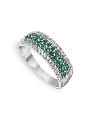 Sterling Silver Emerald Green Nano Gemstone Women’s Anniversary Ring