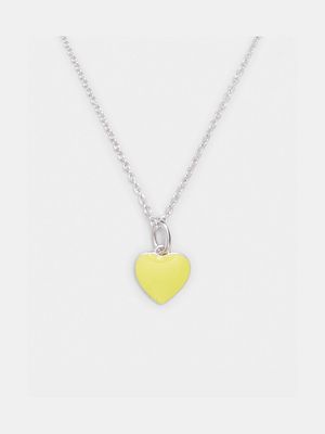 Rhodium Plated Brass Chain with Yellow Enamel Heart Pendant
