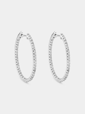 White Gold 0.45ct Lab Grown Diamond Women’s Oval Double Sided Hoop Earrings