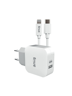 Snüg 2 Port PD USB Home Charger 30W with Lightning to Type C Cable