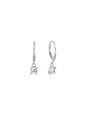 Sterling Silver Cubic Zirconia Women’s Princess-Cut Drop Earrings