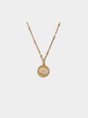 18ct Gold Plated Ball Station Chain with CZ Evil Eye Pendant