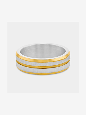 Stainless Steel Textured Stripe Men's Ring