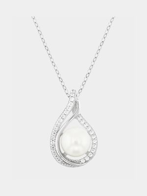 Sterling Silver & Freshwater Pearl Curved Pendant