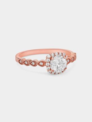 Cheté Rose Plated Sterling Silver Cubic Zirconia Cushion Halo Ring