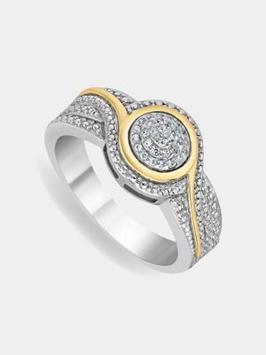 Yellow Gold & Sterling Silver Diamond & Created Sapphire Round Women's Phoenix Ring