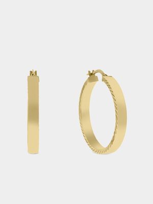 Yellow Gold, Classic 25mm Edged Hoop Earrings