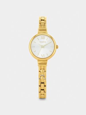 Tempo Gold Plated Silver Dial Skinny Bracelet Watch
