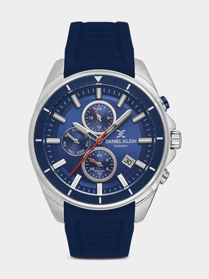 Daniel Klein Silver Plated Blue Dial Blue Silicone Chronographic Watch
