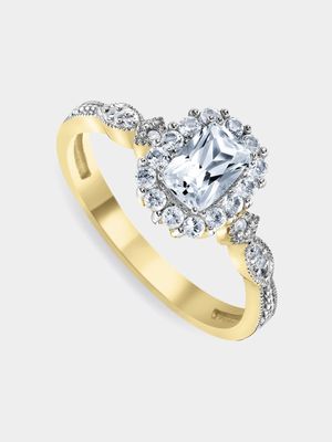 Yellow Gold Created White Sapphire & Diamond Women's Daffodil Ring
