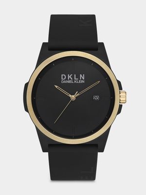 Daniel Klein Gold Plated Black Dial Black Silicone Watch
