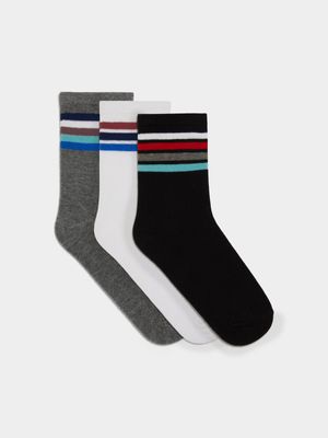 Boy's 3 Pack Multi Striped Socks