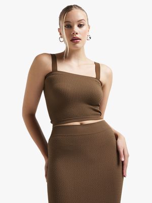Women's Mocha Textured Bandeau Top With Straps