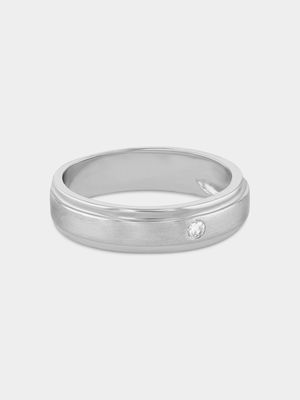 Sterling Silver Cubic Zirconia Men’s Matte Centre Ring