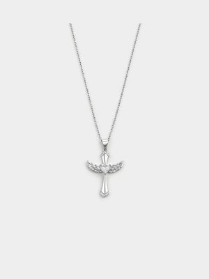 Sterling Silver Cubic Zirconia Winged Cross Pendant