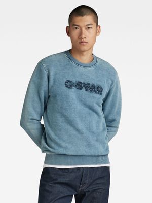 G-Star Men's Distressed Logo Blue Sweater