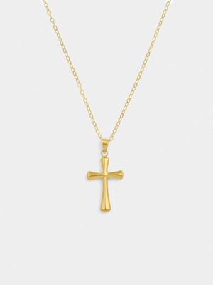 Yellow Gold and Sterling Silver Bold Plain Cross on Chain