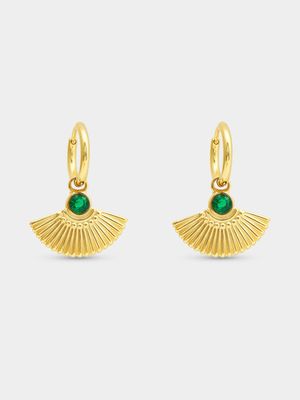 Gold Tone Stainless Steel Removable Fan Shaped with Green Accent Hoops
