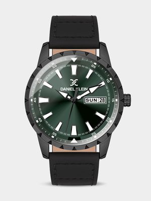 Daniel Klein Black Plated Green Dial Black Leather Watch