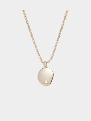 18ct Gold Plated Pebble Single CZ Pendant on Chain