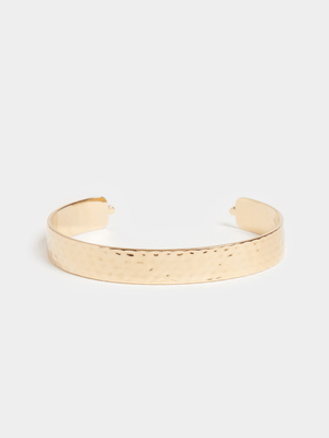 18ct Gold Plated Wide Hammered Gold Cuff Bangle