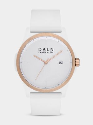 Daniel Klein Gold Plated White Dial White Silicone Watch