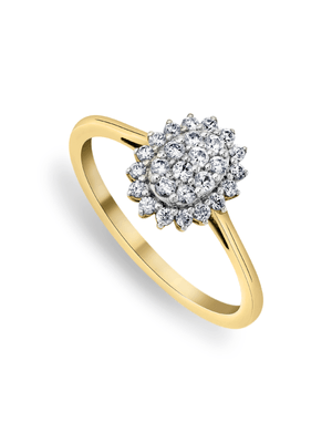 Yellow Gold 0.30ct Diamond Oval Sunflower Ring