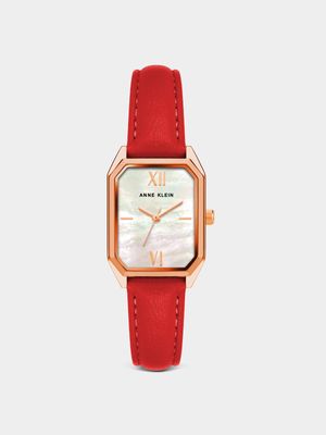 Anne Klein Women's Rose Gold Plated & Red Leather Watch