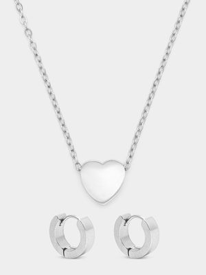 Stainless Steel Heart with Huggies Set
