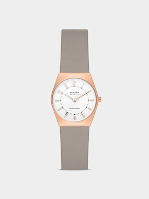 Skagen Women's Grenen Lille Solar Powered Stainless Steel and Grey Leather Watch