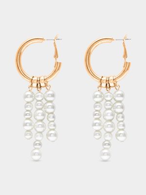 18ct Gold Plated Chunky Hoops with Pearl Charms
