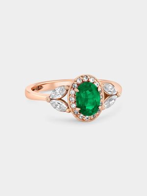 Rose Gold Lab Grown Emerald & Moissanite Women’s Oval Halo Marquise Ring