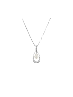 Sterling Silver Freshwater Pearl & Cubic Zirconia Encrusted Pendant
