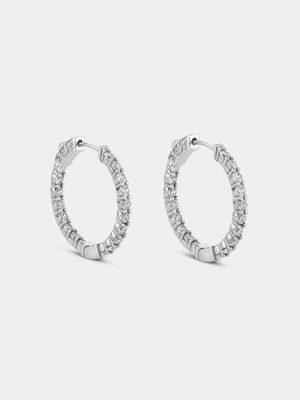 Sterling Silver Cubic Zirconia Inside Out Hoop Earrings