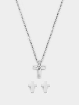 Stainless Steel Cross Pendant with Cross Studs Set