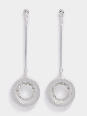 Double Circle Diamante Drop Earrings