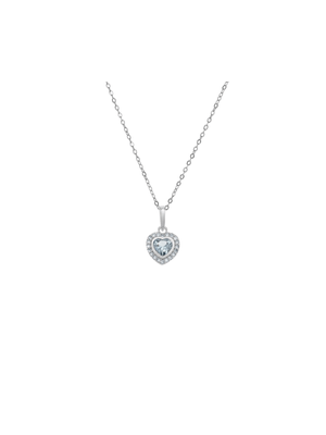 Sterling Silver Aquamarine Blue Cubic Zirconia Kid’s March Birthstone Pendant Necklace
